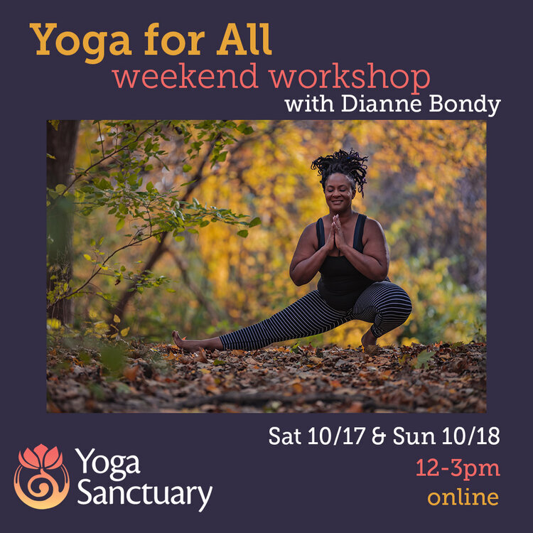 Dianne in skandasana on a promo graphic for a workshop at Yoga Sanctuary.