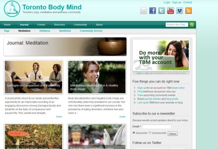 Screen shot of the Toronto Body Mind website.
